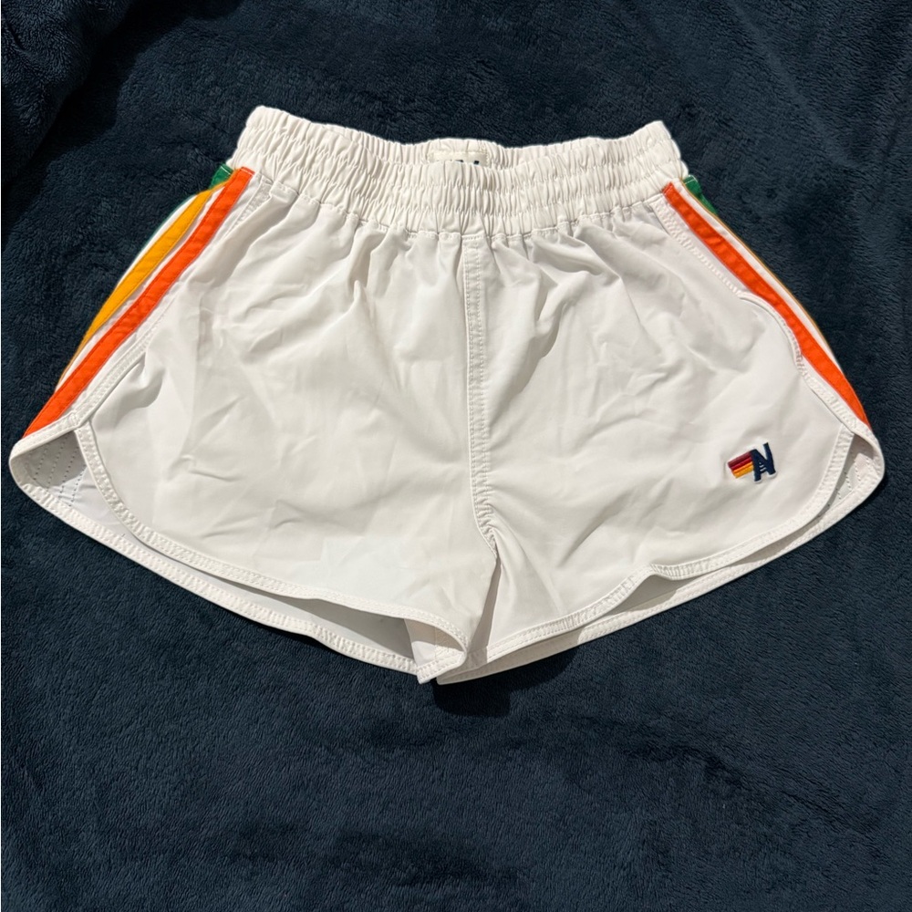 Kids White Shorts with Rainbow Stripes